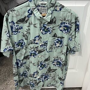 Lucky Brand Men's Green and Blue Floral Shirt